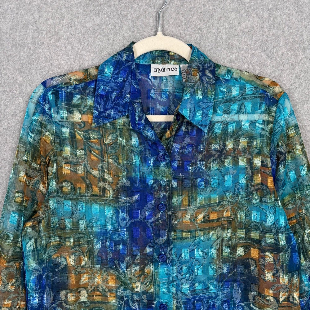 Vintage 90s Sheer Metallic Blouse Small Gold Abstract Psychedelic Maximalist‎